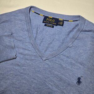Polo Ralph Lauren Sweater V-Neck Pima Cotton Sky Blue Mens Large